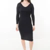 Midi Vestido Slim Fit Mujer Negro
