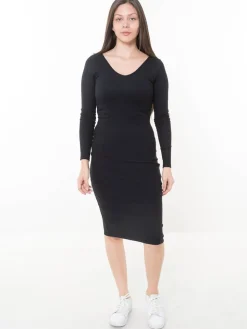 Midi Vestido Slim Fit Mujer Negro